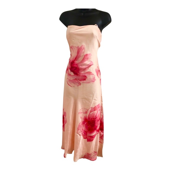 Trixxi Dresses & Skirts - Trixxi peach pink flowers multi strapless satin effect maxi dress size large new